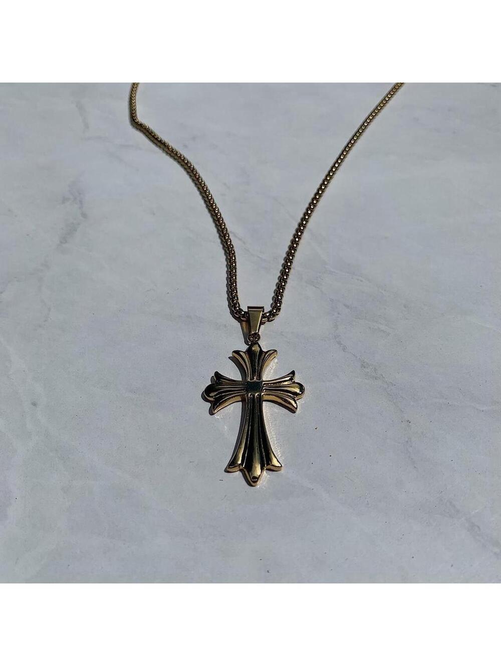 Gothic Gold Big Cross pendant stainless steel necklace